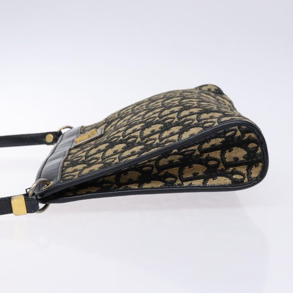 Christian Dior Trotter Canvas Shoulder Bag Navy Gold Auth 134568