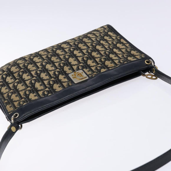 Christian Dior Trotter Canvas Shoulder Bag Navy Gold Auth 134568