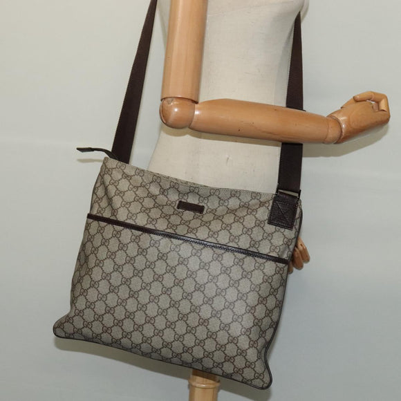 GUCCI GG Supreme Shoulder Bag PVC Leather Beige Silver 141198 Auth 134571