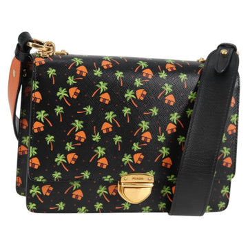 PRADA Shoulder Bag Leather Black Gold Auth 134572V