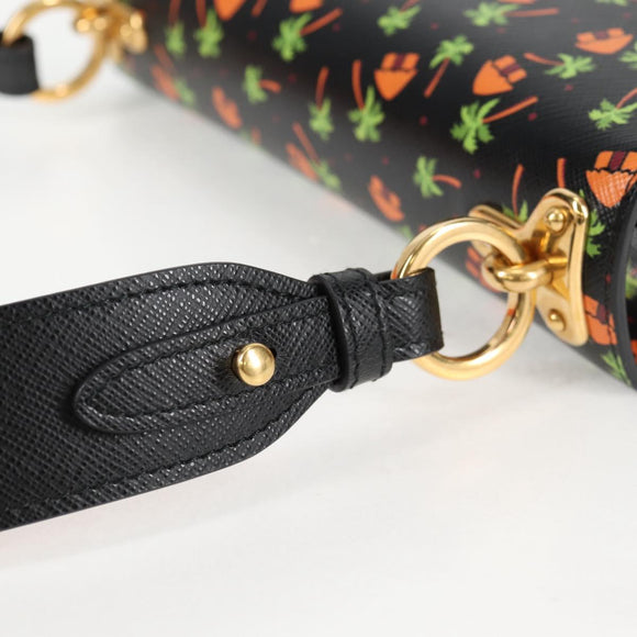 PRADA Shoulder Bag Leather Black Gold Auth 134572V