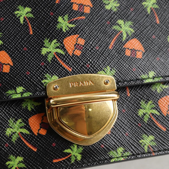 PRADA Shoulder Bag Leather Black Gold Auth 134572V