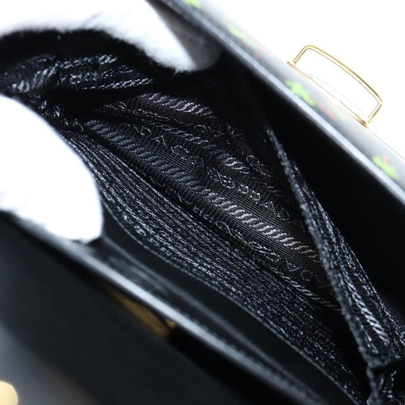 PRADA Shoulder Bag Leather Black Gold Auth 134572V