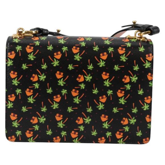 PRADA Shoulder Bag Leather Black Gold Auth 134572V