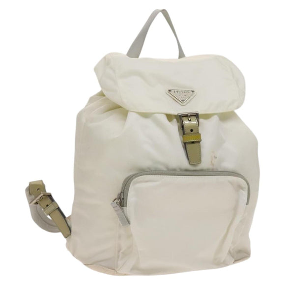 PRADA Backpack Nylon White Silver Auth 134573