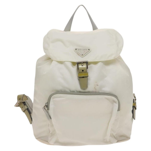 PRADA Backpack Nylon White Silver Auth 134573