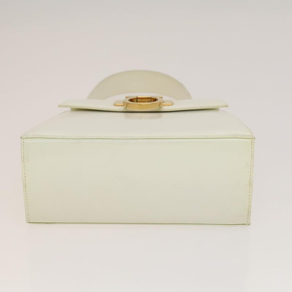 Salvatore Ferragamo Gancini Hand Bag Leather 2way White Gold Auth 134575