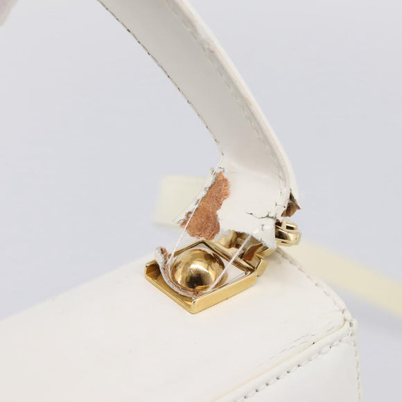 Salvatore Ferragamo Gancini Hand Bag Leather 2way White Gold Auth 134575
