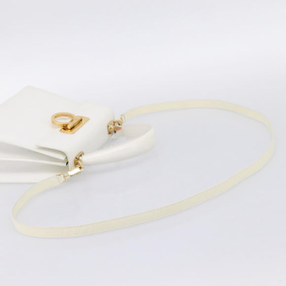 Salvatore Ferragamo Gancini Hand Bag Leather 2way White Gold Auth 134575