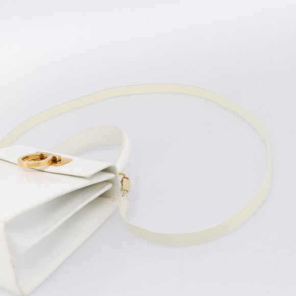 Salvatore Ferragamo Gancini Hand Bag Leather 2way White Gold Auth 134575