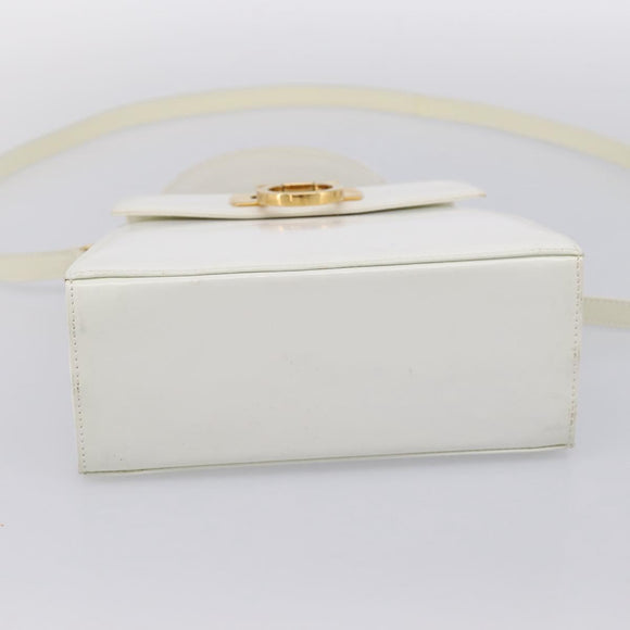 Salvatore Ferragamo Gancini Hand Bag Leather 2way White Gold Auth 134575