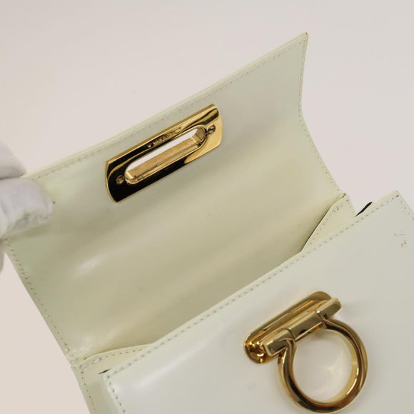 Salvatore Ferragamo Gancini Hand Bag Leather 2way White Gold Auth 134575