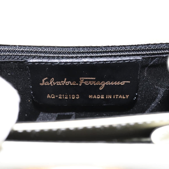 Salvatore Ferragamo Gancini Hand Bag Leather 2way White Gold Auth 134575