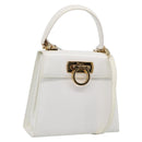 Salvatore Ferragamo Gancini Hand Bag Leather 2way White Gold Auth 134575-1