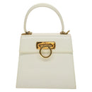 Salvatore Ferragamo Gancini Hand Bag Leather 2way White Gold Auth 134575-13