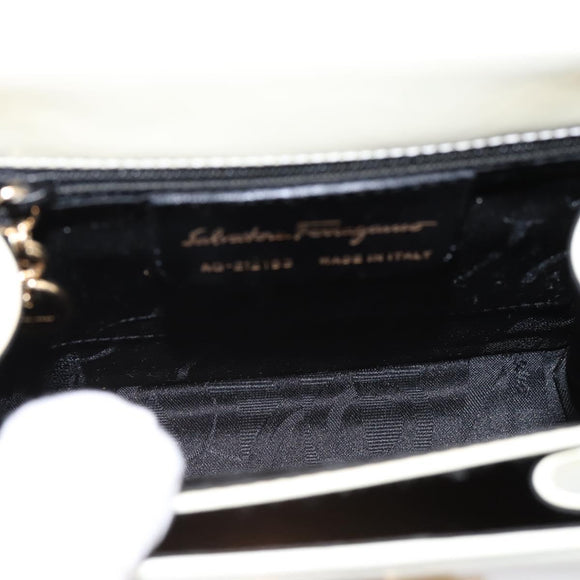 Salvatore Ferragamo Gancini Hand Bag Leather 2way White Gold Auth 134575