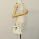 Salvatore Ferragamo Gancini Hand Bag Leather 2way White Gold Auth 134575-23