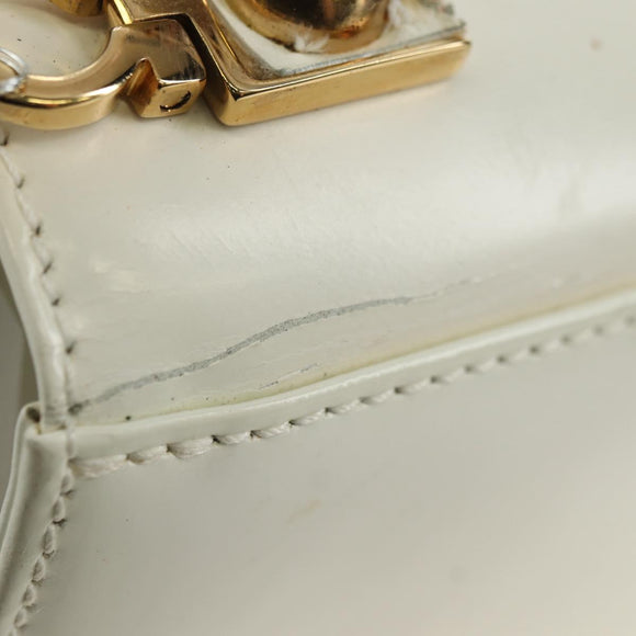 Salvatore Ferragamo Gancini Hand Bag Leather 2way White Gold Auth 134575