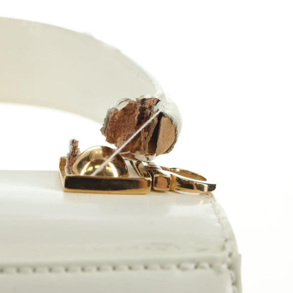 Salvatore Ferragamo Gancini Hand Bag Leather 2way White Gold Auth 134575