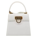 Salvatore Ferragamo Gancini Hand Bag Leather 2way White Gold Auth 134575-13
