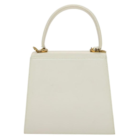 Salvatore Ferragamo Gancini Hand Bag Leather 2way White Gold Auth 134575