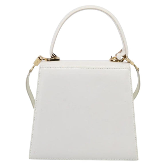 Salvatore Ferragamo Gancini Hand Bag Leather 2way White Gold Auth 134575