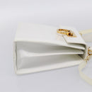 Salvatore Ferragamo Gancini Hand Bag Leather 2way White Gold Auth 134575-4