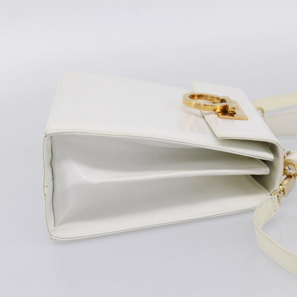 Salvatore Ferragamo Gancini Hand Bag Leather 2way White Gold Auth 134575