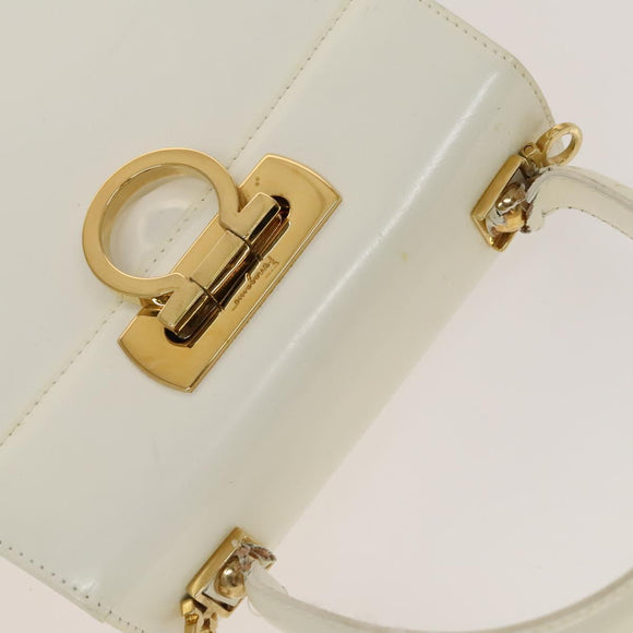 Salvatore Ferragamo Gancini Hand Bag Leather 2way White Gold Auth 134575