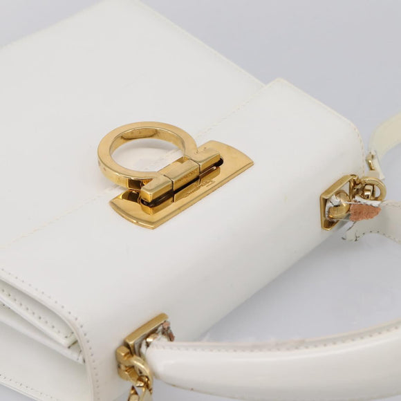 Salvatore Ferragamo Gancini Hand Bag Leather 2way White Gold Auth 134575