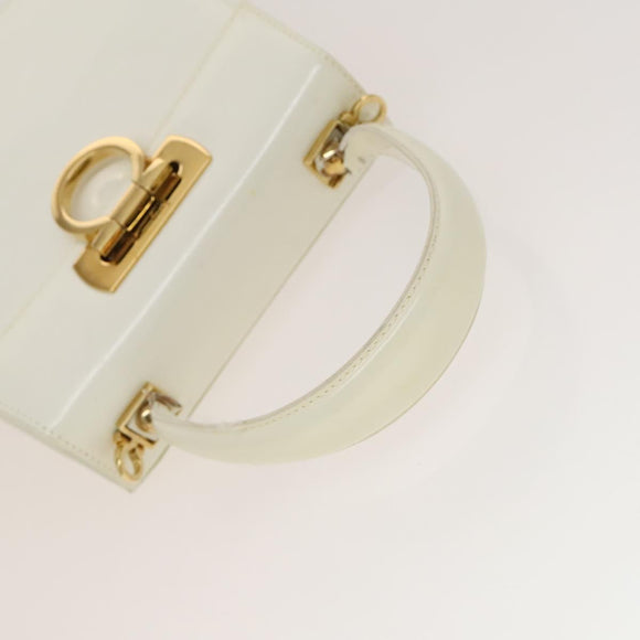 Salvatore Ferragamo Gancini Hand Bag Leather 2way White Gold Auth 134575