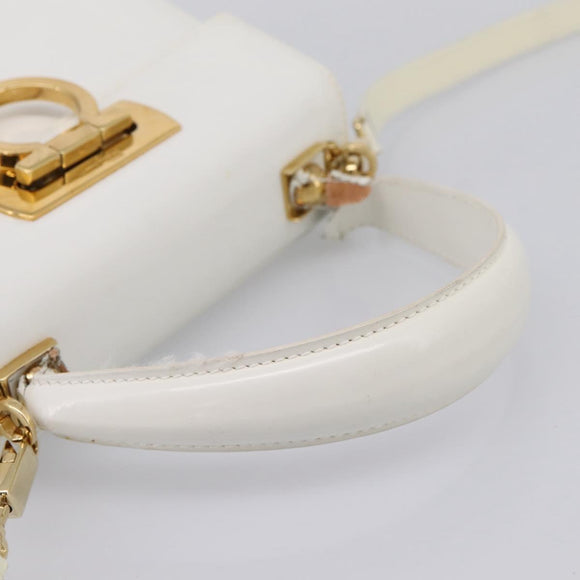 Salvatore Ferragamo Gancini Hand Bag Leather 2way White Gold Auth 134575