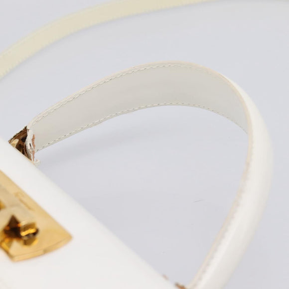 Salvatore Ferragamo Gancini Hand Bag Leather 2way White Gold Auth 134575