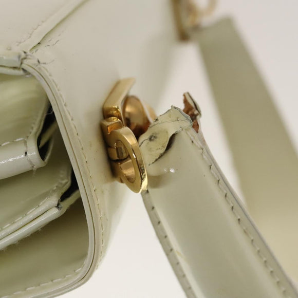 Salvatore Ferragamo Gancini Hand Bag Leather 2way White Gold Auth 134575