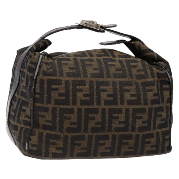 FENDI Zucca Canvas Hand Bag Black Brown Auth 134606