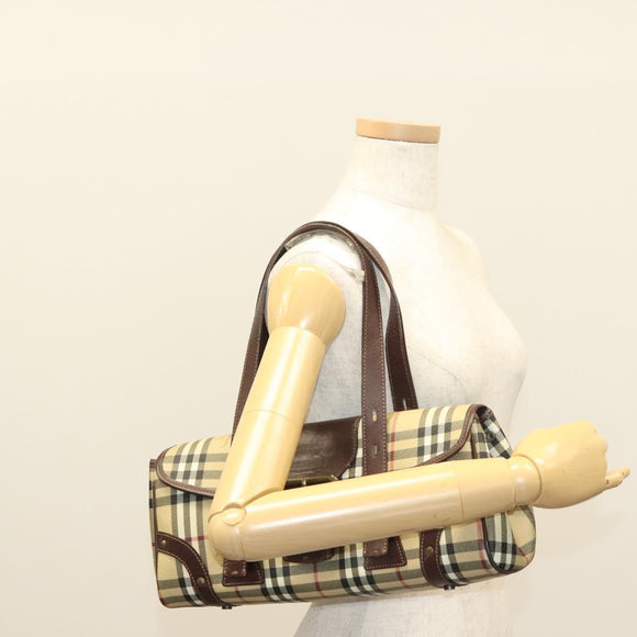 BURBERRY Nova Check Hand Bag PVC Beige Auth 134610