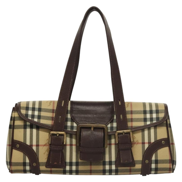 BURBERRY Nova Check Hand Bag PVC Beige Auth 134610