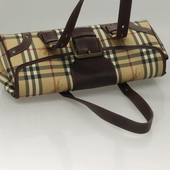 BURBERRY Nova Check Hand Bag PVC Beige Auth 134610