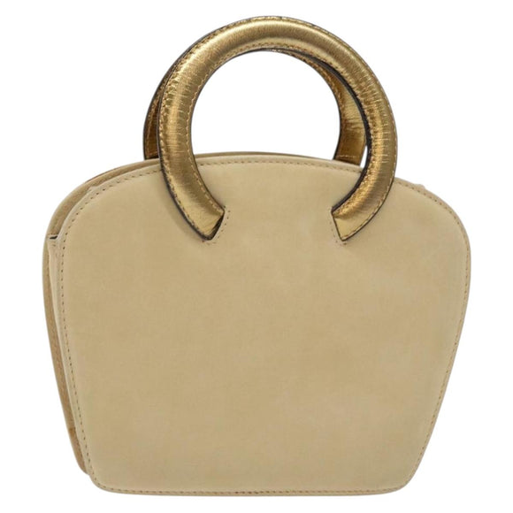 Salvatore Ferragamo Hand Bag Suede Beige Gold Auth 134611