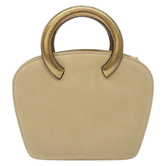 Salvatore Ferragamo Hand Bag Suede Beige Gold Auth 134611