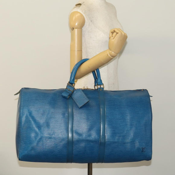 LOUIS VUITTON Epi Keepall 60 Boston Bag Blue M42945 LV Auth 134615