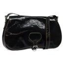PRADA Shoulder Bag Enamel Black Silver Auth 134639-1