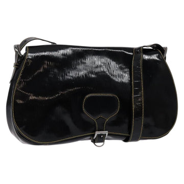 PRADA Shoulder Bag Enamel Black Silver Auth 134639