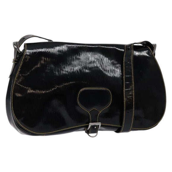 PRADA Shoulder Bag Enamel Black Silver Auth 134639