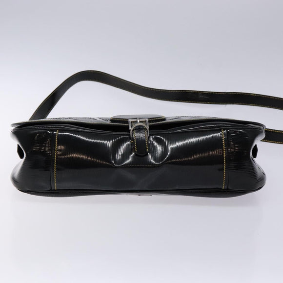 PRADA Shoulder Bag Enamel Black Silver Auth 134639