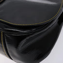 PRADA Shoulder Bag Enamel Black Silver Auth 134639-15