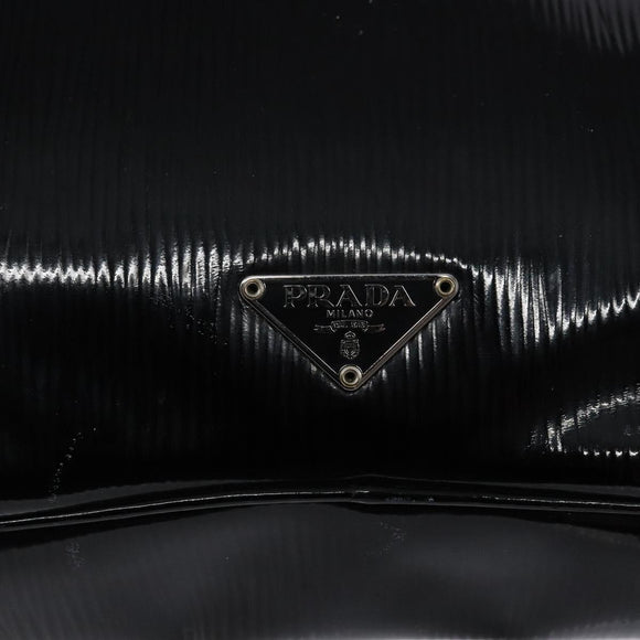 PRADA Shoulder Bag Enamel Black Silver Auth 134639