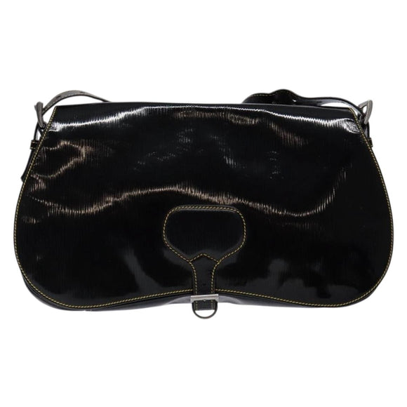 PRADA Shoulder Bag Enamel Black Silver Auth 134639