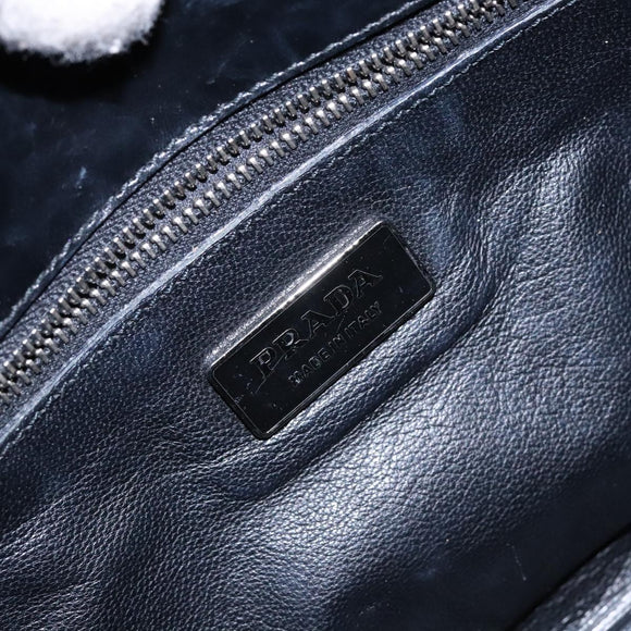 PRADA Shoulder Bag Enamel Black Silver Auth 134639