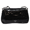 PRADA Shoulder Bag Enamel Black Silver Auth 134639-2